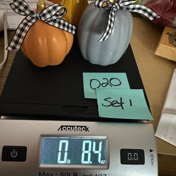 Fall Mini Ceramic Pumpkins Gourd Set of 3 Hand-Tied Plaid Bows Farmhouse Decor - Picture 8 of 9